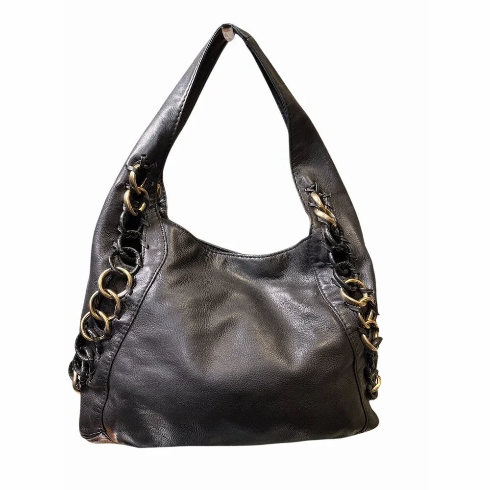 Michael Kors Black ID Chain Large Hobo Shoulder Bag W/Detachable Zippered Pouch